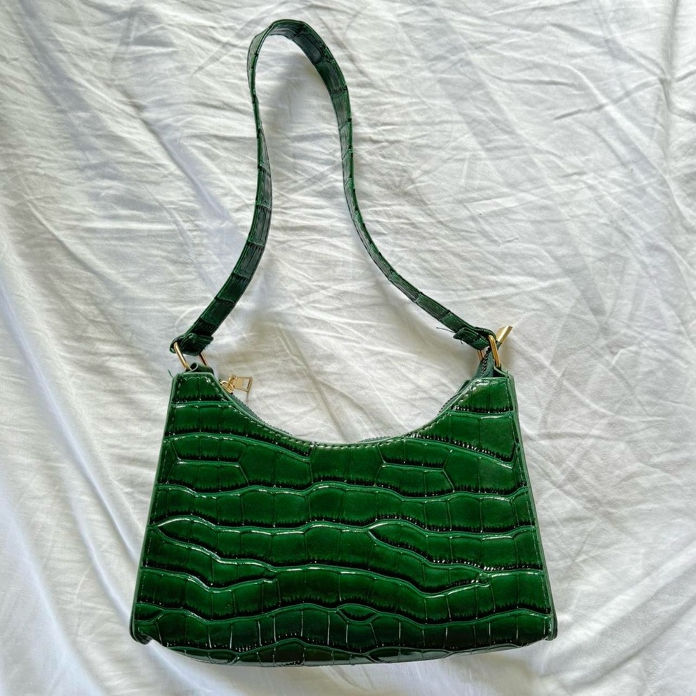 80s green croc print shoulder bag